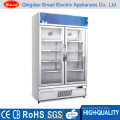 Supermarket Double Glass Door Vertical Freezer Showcase